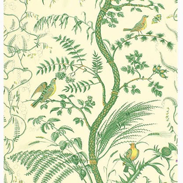 Brunschwig & Fils Bird And Thistle Green Wallpaper Sample BR-69518.435.0