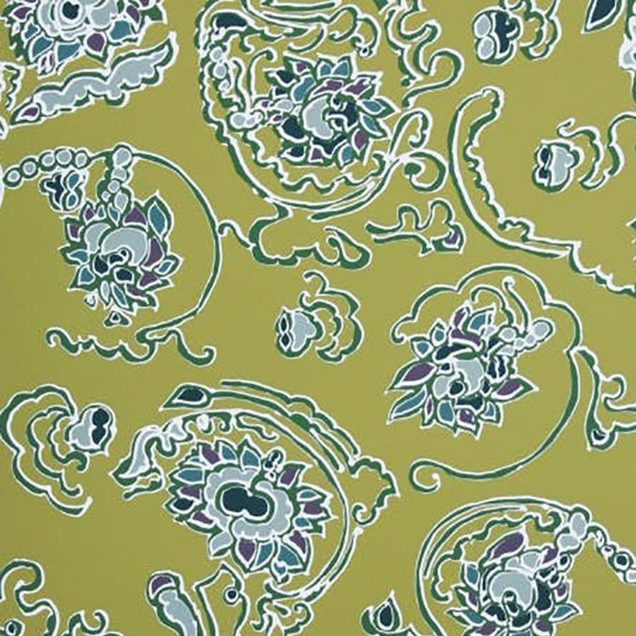 Brunschwig & Fils Byzantine Swirl On Paper Chartreuse On White Wallpaper Sample BR-69573.426.0