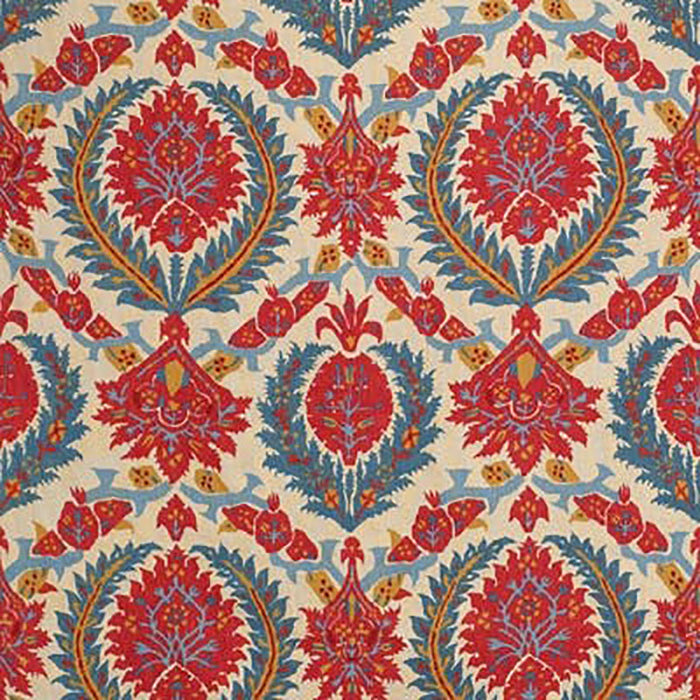 Brunschwig & Fils Zenobia Linen Print Pompeian Red/Blue Fabric Sample BR-700018.147.0