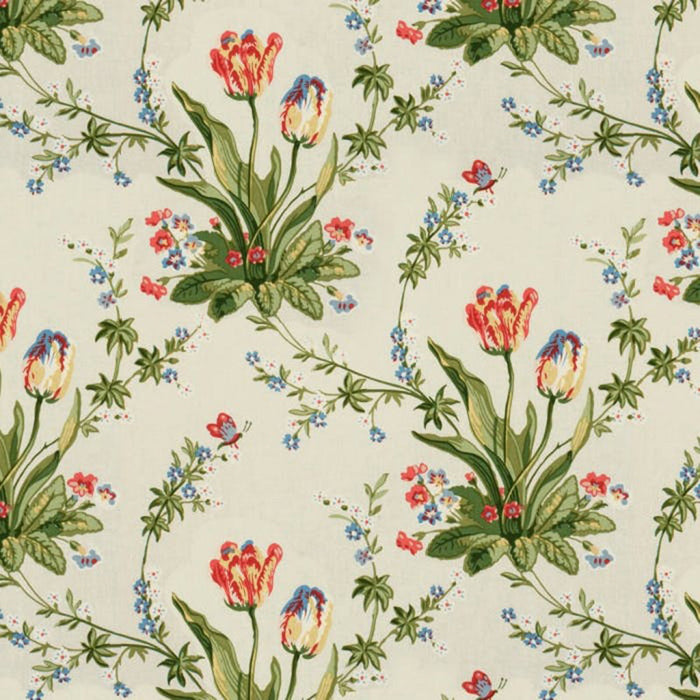 Brunschwig & Fils Reveillon Tulips Glazed Chintz Rose On White Fabric Sample BR-71071.05.0