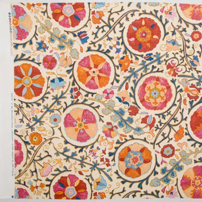 Brunschwig & Fils Dzhambul Cotton And Linen Print Raspberry Orange Fabric Sample BR-71099.06.0