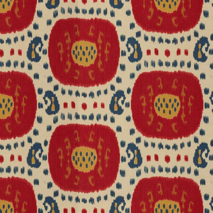 Brunschwig & Fils Samarkand Cotton And Linen Print Pompeian Red/Oxford Blue Fabric Sample BR-71110.147.0