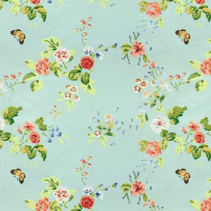 Brunschwig & Fils Chinese Flowers Glazed Chintz P Ink On Blue Fabric Sample BR-79197.222.0