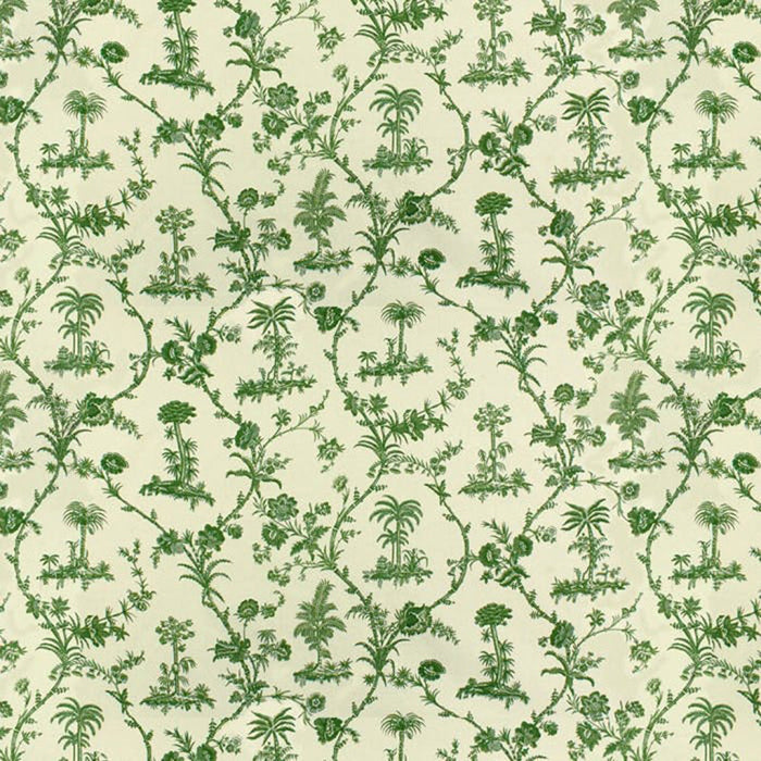 Brunschwig & Fils West Indies Toile Cotton Print Green On White Fabric Sample BR-79250.435.0