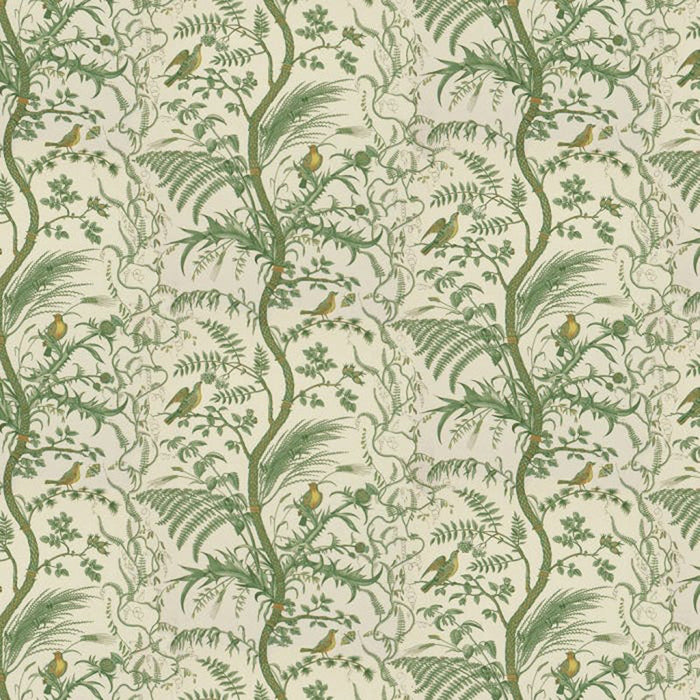 Brunschwig & Fils Bird And Thistle Cotton Print Green Fabric Sample BR-79431.435.0