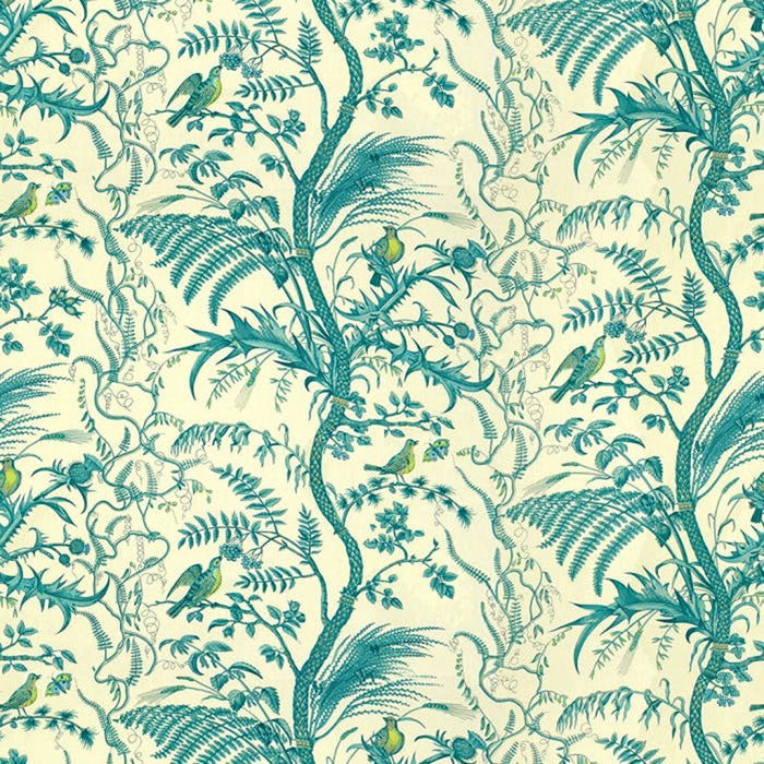 Brunschwig & Fils Bird And Thistle Cotton Print Aqua Fabric Sample BR-79431.513.0