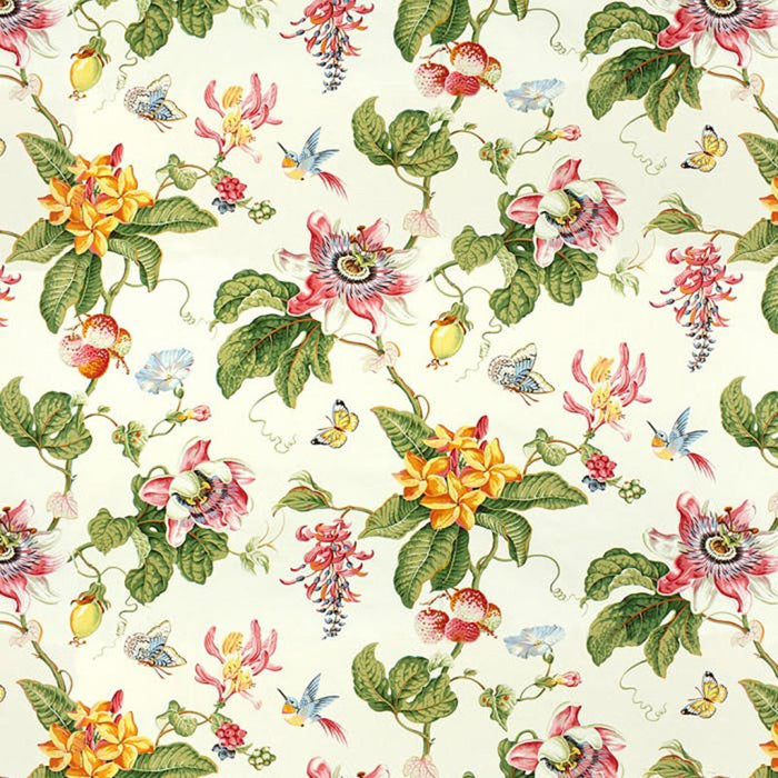 Brunschwig & Fils Parfum D Ete Cotton Print White Fabric Sample BR-79499.000.0