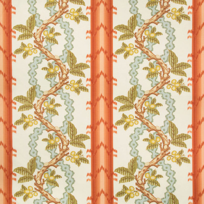 Brunschwig & Fils Josselin Cotton And Linen Print Spice/Celadon Fabric Sample BR-79510.123.0