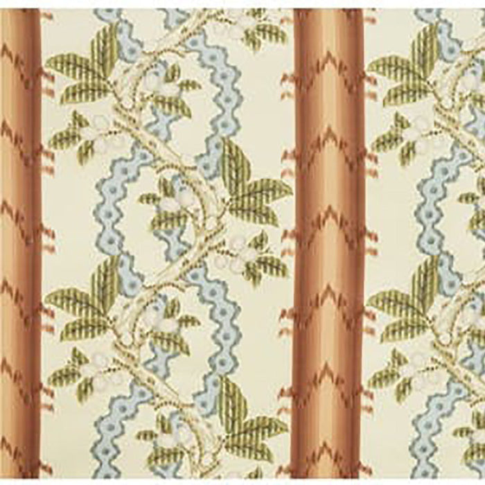 Brunschwig & Fils Josselin Cotton And Linen Print Rust And Blue Fabric Sample BR-79510.677.0