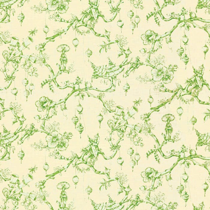 Brunschwig & Fils Festival Of Lanterns Linen Print Green Fabric Sample BR-79704.3.0