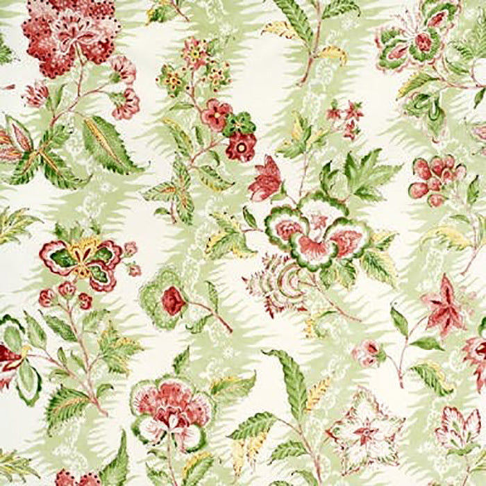 Brunschwig & Fils Monsoon Floral Linen & Cotton Print Coral/Lettuce Fabric Sample BR-79789.634.0