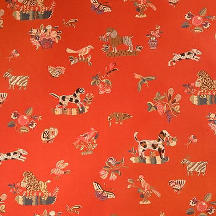 Brunschwig & Fils Animalitos Woven Tapestry Tomato Fabric Sample BR-89477.150.0