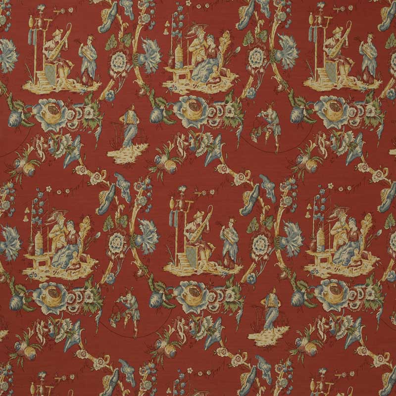 Marvic Textiles Cathay Toile Lacquer Red Fabric 7251-5