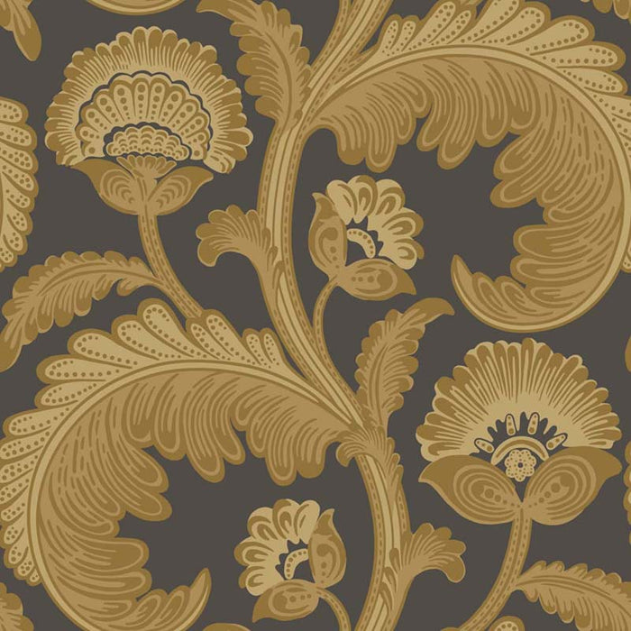 Cole & Son Fanfare Flock Ochre/Char Wallpaper Sample 116/7027.CS.0