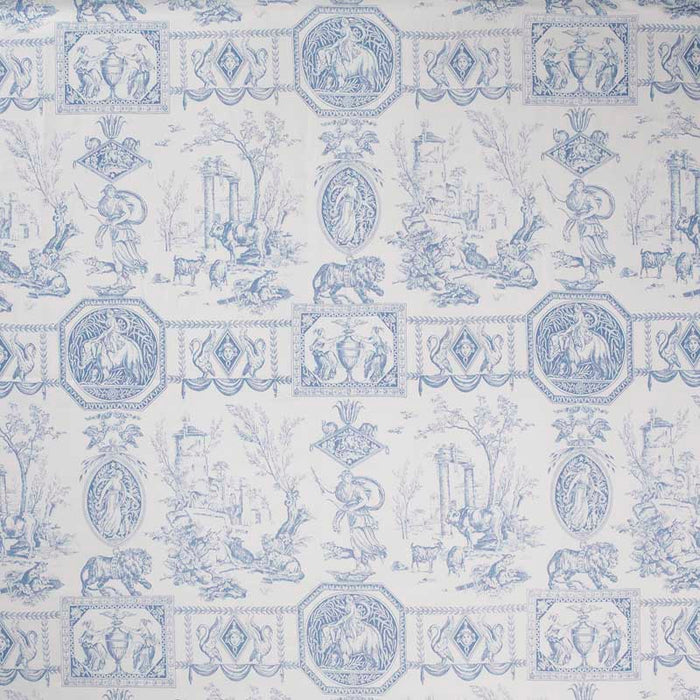 Marvic Textiles Empire Blue On Cream Linen Fabric Sample 5221-1