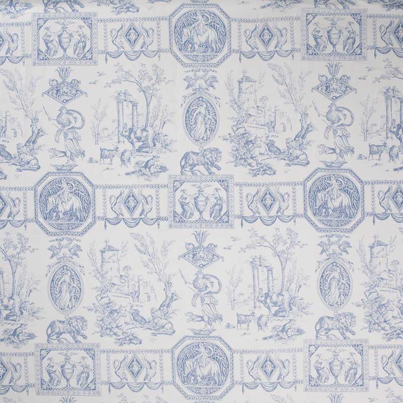 Marvic Textiles Empire Blue On Cream Linen Fabric 5221-1