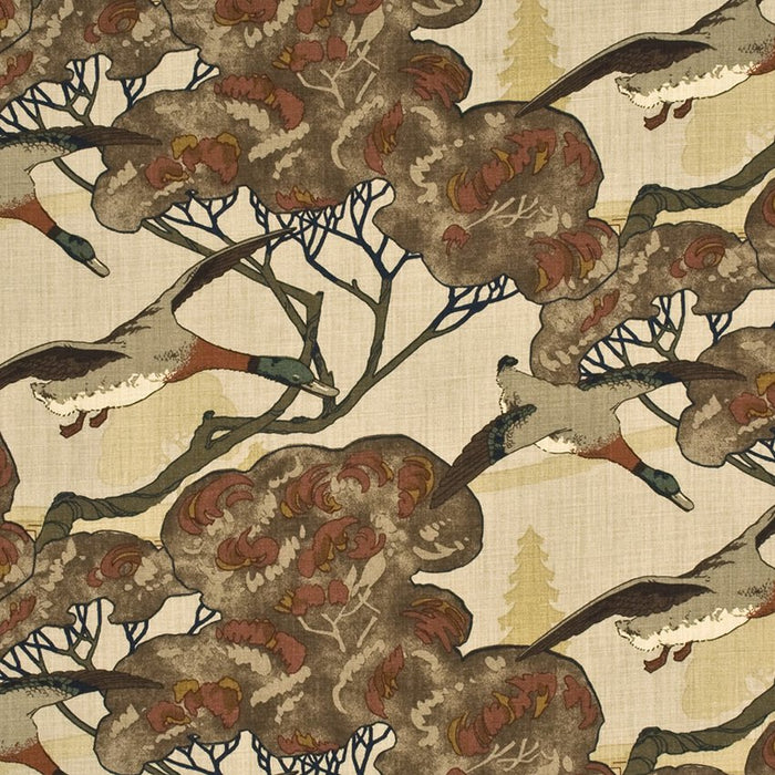 Mulberry Home Flying Ducks Stone/Brown Fabric Sample FD205.K47.0