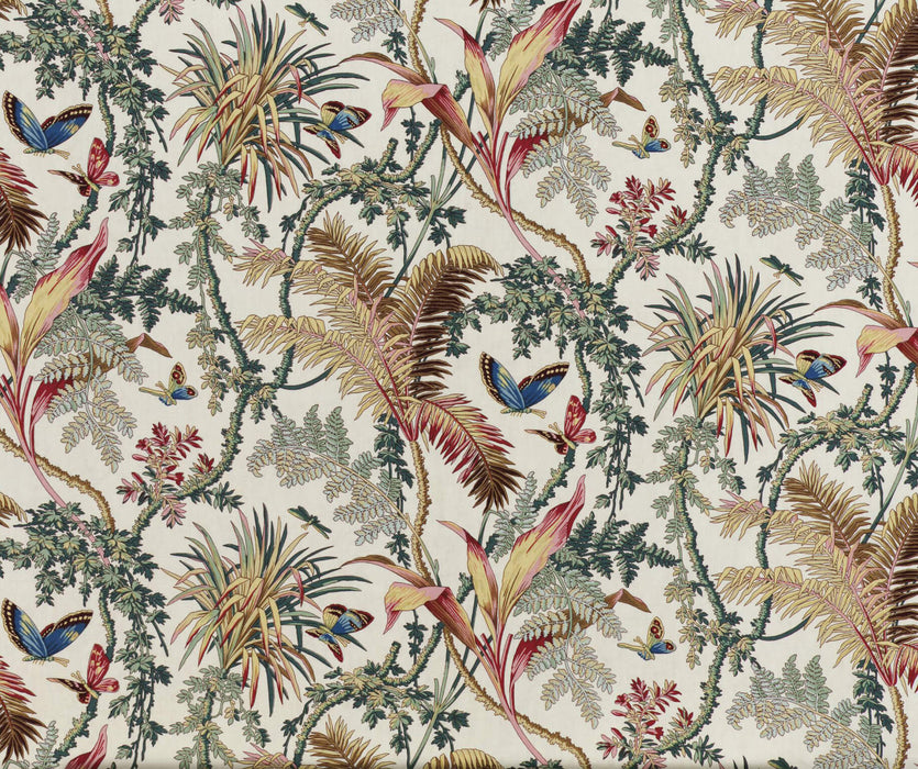 Braquenie Papillons Exotiques Cretonne Fond creme Fabric Sample B1753002