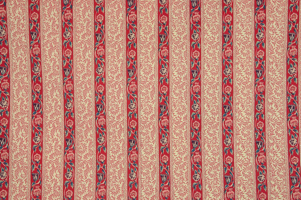 Braquenie Le Grand Corail Rayure 14 Chemins Rouge Fond Creme Fabric B081B001