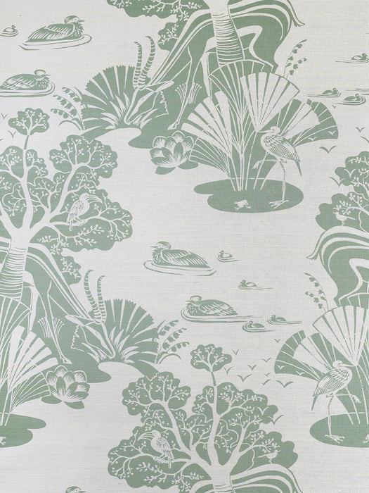 Pierre Frey La Gazelle Et Le Baobab Celadon Wallpaper Sample FP845001