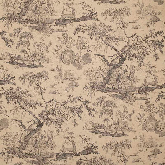 Marvic Textiles La Chasse Charcoal On Ecru Fabric Sample 5550-004