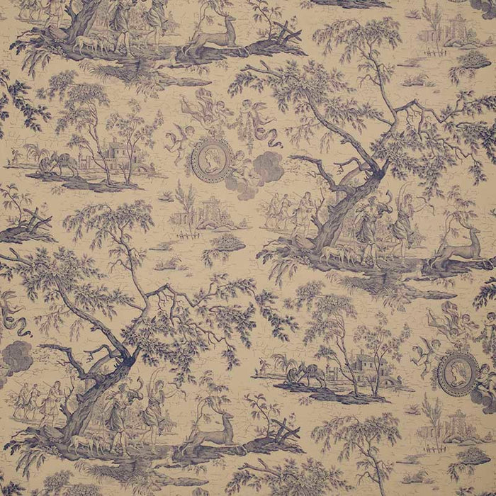 Marvic Textiles La Chasse Blue On Ecru Fabric Sample 5550-005