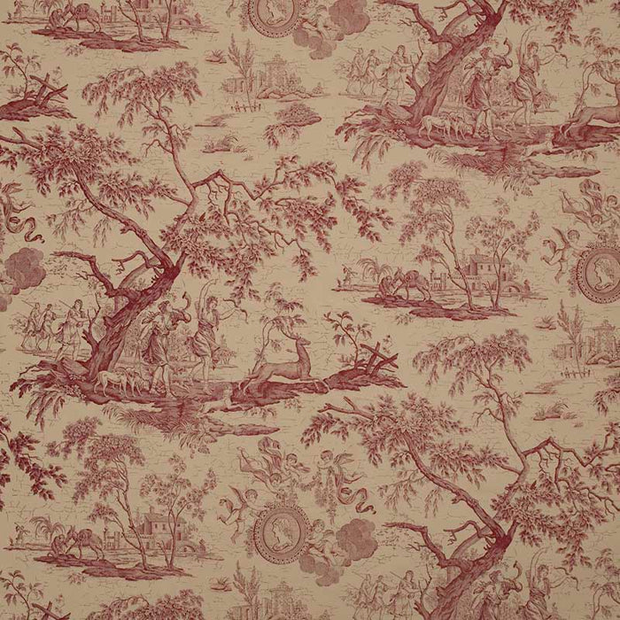 Marvic Textiles La Chasse Burgundy On Ecru Fabric Sample 5550-112