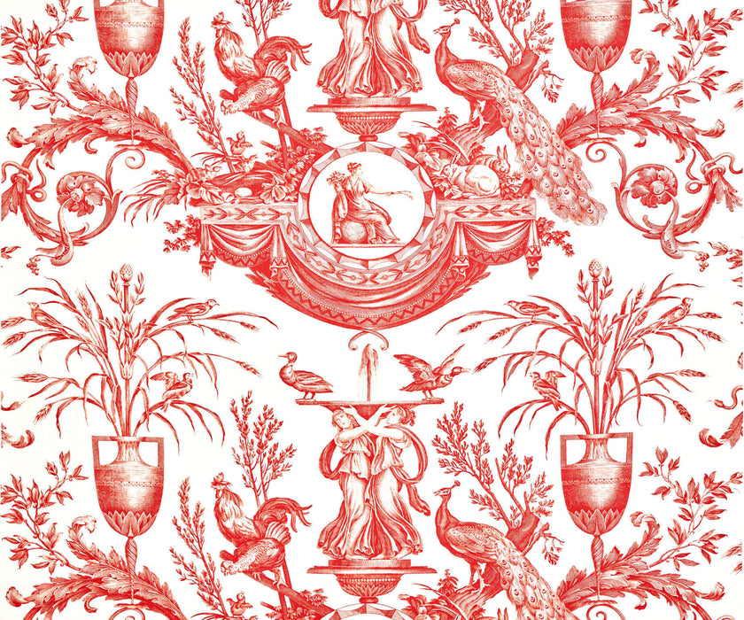 Pierre Frey Fontaine Et Animaux Rouge D'Orient Fabric Sample F3378004