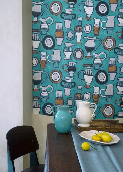 Pierre Frey Les Poteries Turquoise Wallpaper Sample FP788002