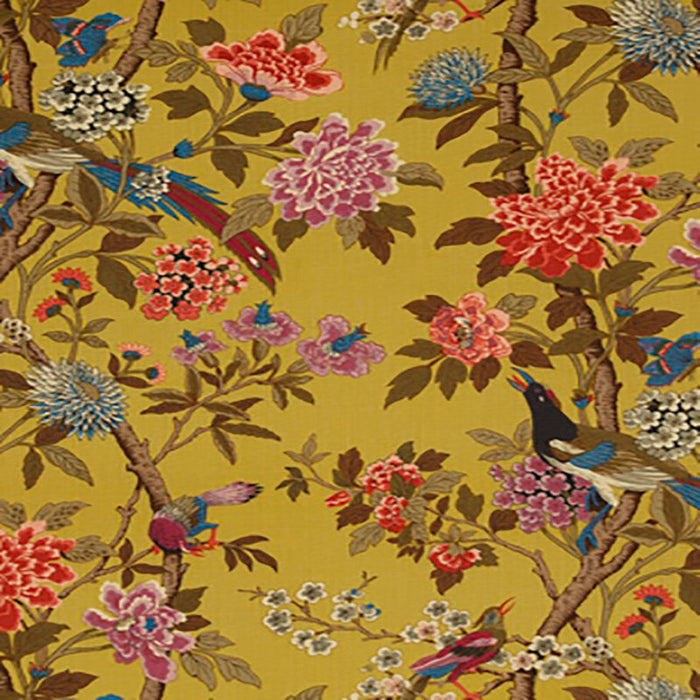 GP & J Baker Hydrangea Bird Mustard/Mauve Fabric Sample R1355.1.0