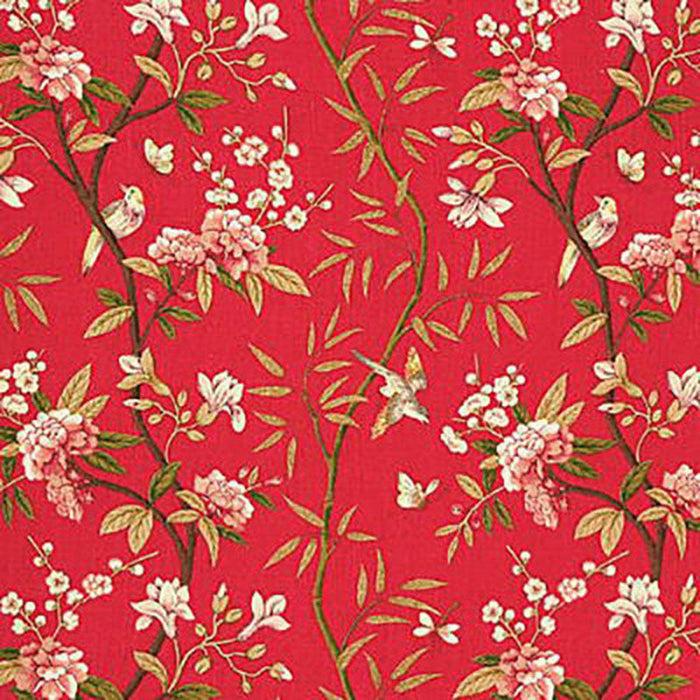 GP & J Baker Peony & Blossom Red/Moss Fabric Sample R1368.1.0