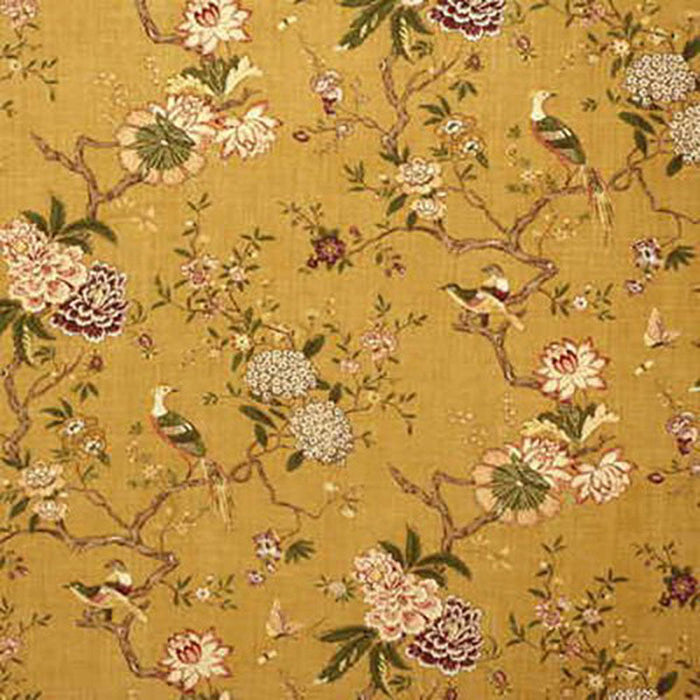 GP & J Baker Oriental Bird Gold Fabric Sample R1398.1.0