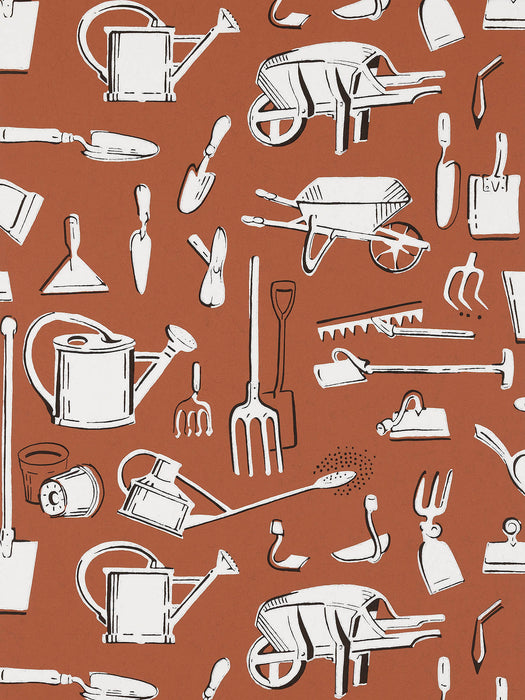 Pierre Frey Les Outils Du Jardinier Terracotta Wallpaper FP762003