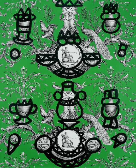 Pierre Frey Fontaine Et Animaux Barbouillage Vert Printemps Wallpaper Sample FP568003