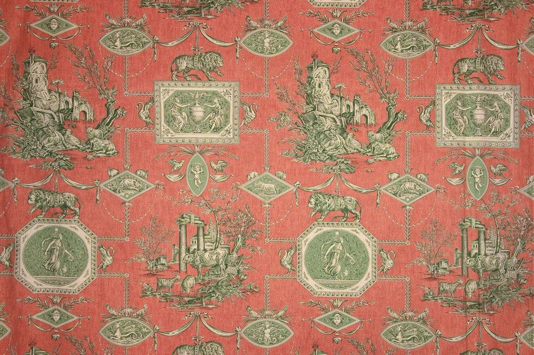 Braquenie Les Muses Et Le Lion Vert Corail Fabric B1826004