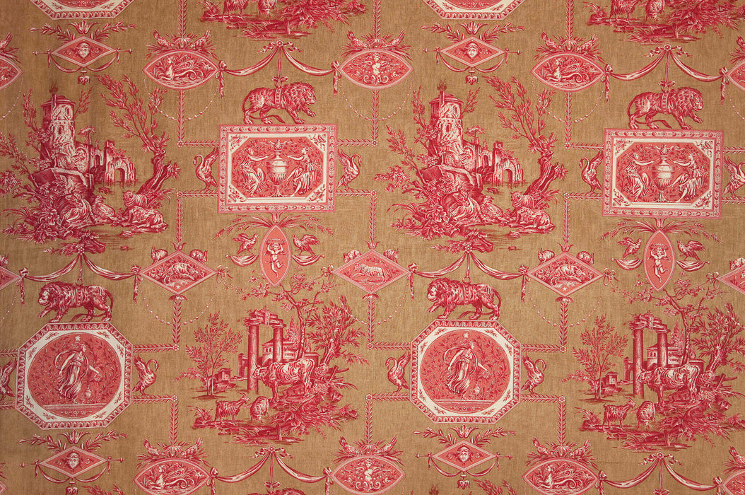 Braquenie Les Muses Et Le Lion Brun Rouge Fabric Sample B1826001