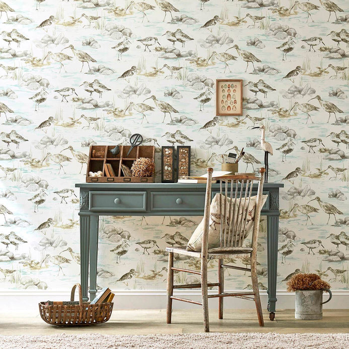 Sanderson Estuary Birds Blue/Grey 216492 Wallpaper DEBB216492