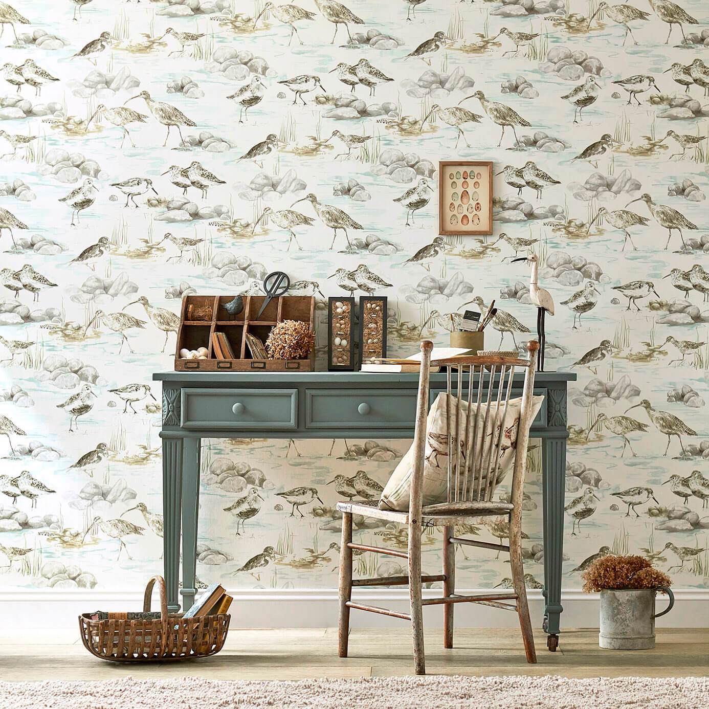 Sanderson Estuary Birds Mist/Ivory 216494 Wallpaper DEBB216494