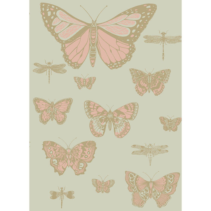 Cole & Son Butterflies & Dragonflies Pink On Oliv Wallpaper 103/15063.CS.0