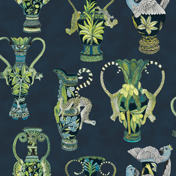 Cole & Son Khulu Vases Midnight Wallpaper 109/12058.CS.0