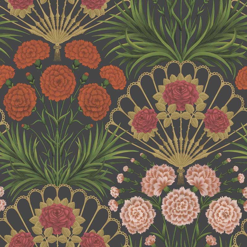 Cole & Son Flamenco Fan Cerise/Dk Tangerine/Gold/Blk Wallpaper 117/14043.CS.0