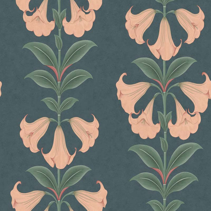 Cole & Son Angels Trumpet Coral & Viridian On Ink Wallpaper 117/3009.CS.0