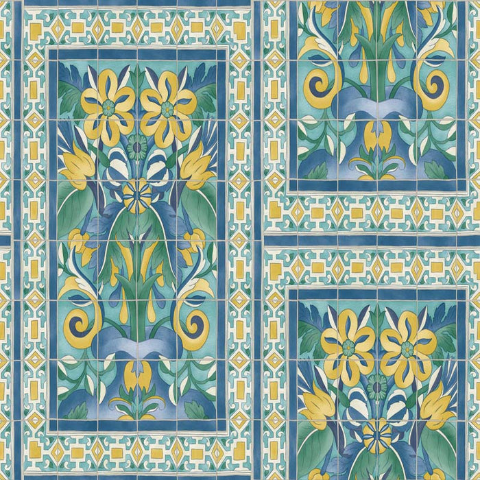 Cole & Son Triana Canary Yellow & China Blue On Teal Wallpaper 117/5013.CS.0