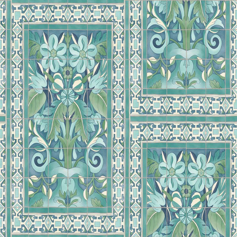 Cole & Son Triana Teal & Dark Teal On Denim Wallpaper 117/5014.CS.0