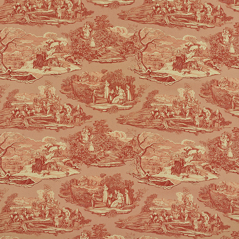 Schumacher Four Seasons Toile Document Red Fabric 1207013