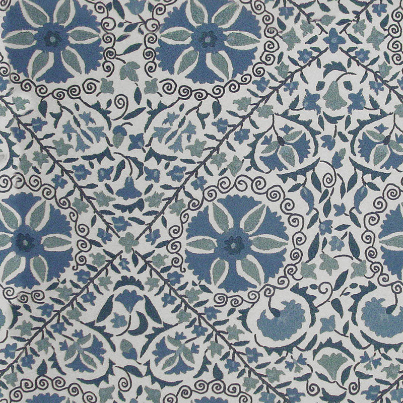 Schumacher Madura Floral Stitchery Indigo & Ivory Fabric 1276002