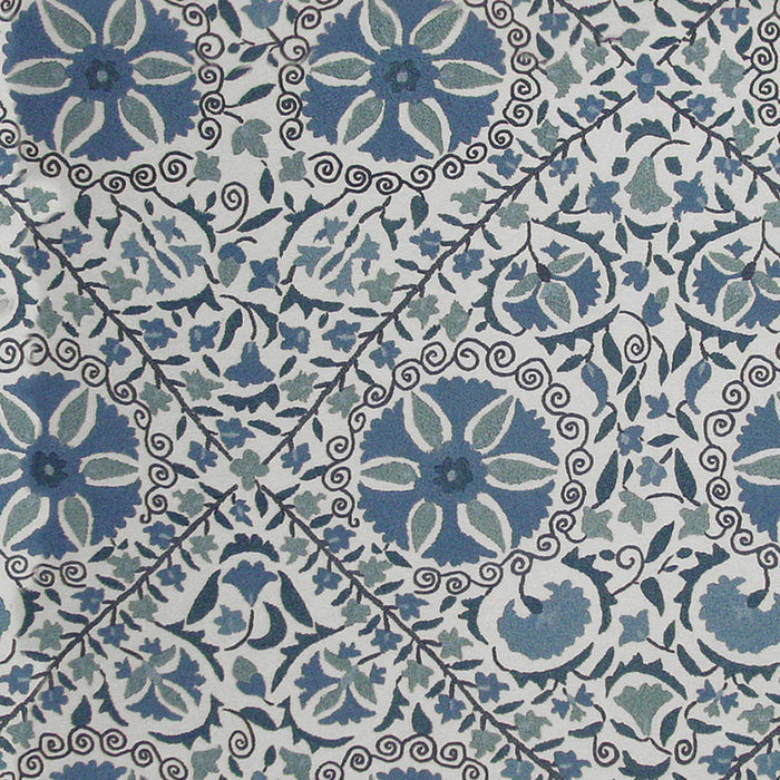 Schumacher Madura Floral Stitchery Indigo & Ivory Fabric 1276002