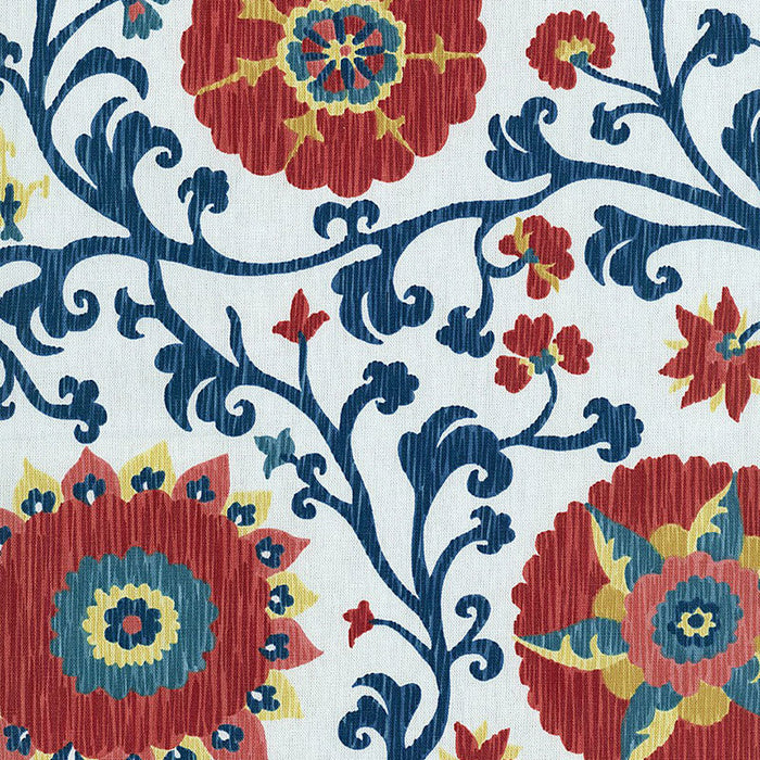 Schumacher Fergana Embroidery Print Prussian Fabric 1327001