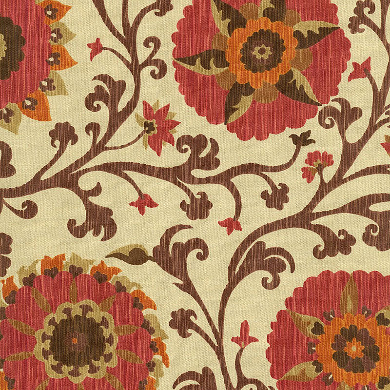 Schumacher Fergana Embroidery Print Raisin Fabric 1327002