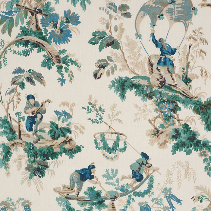 Schumacher Plaisirs De La Chine Emerald & Peacock Fabric 172854